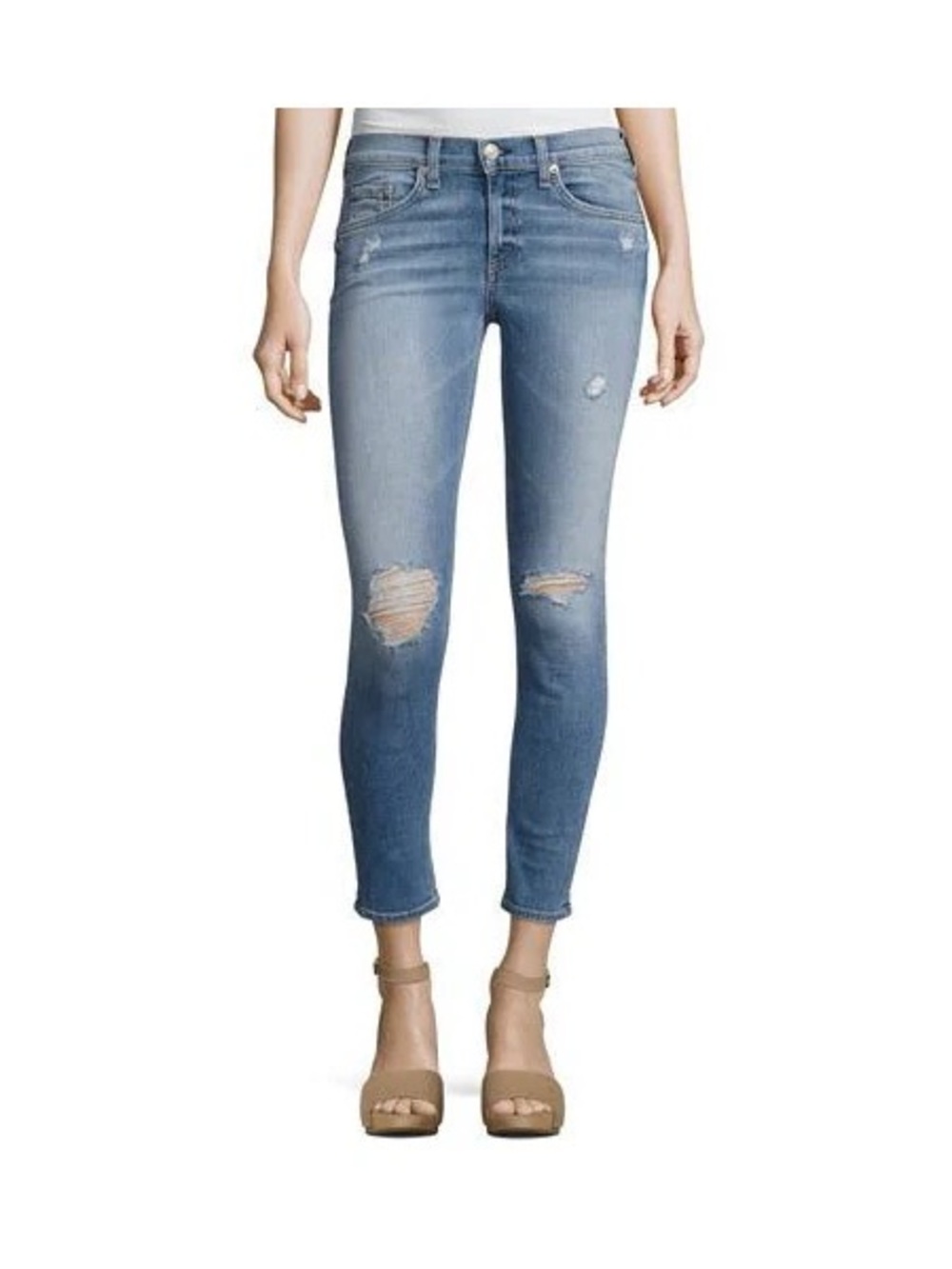 rag & bone Light Blue Gunner Distressed Ankle Capri Skinny Jeans Size 24